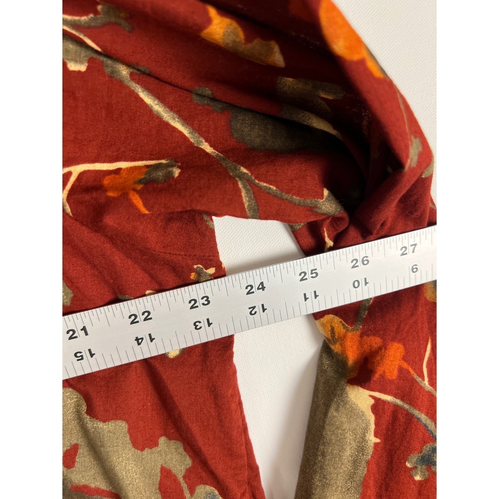 Coldwater Creek Womens 2X Rust Red Floral Ruffle Neck Roll Tab Sleeve Blouse Top - Picture 7 of 9